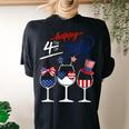 Red White Blue Wine Glass Usa Flag Happy 4Th Of July Women's Oversized Comfort T-Shirt Back Print Black