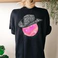 Rhinestone Cowgirl Pink Disco Ball Wearing Cowboy Hat Retro Women's Oversized Comfort T-shirt Back Print Black
