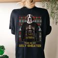 Saint St Bernard Mom Dad Dog Ugly Christmas Sweater Women's Oversized Comfort T-shirt Back Print Black
