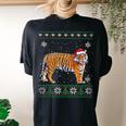 Santa Tiger Ugly Sweater Animals Christmas Pajama Women's Oversized Comfort T-shirt Back Print Black