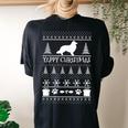 Sheltie Ugly Christmas Sweater Yappy Christmas Sheltie Lover Women's Oversized Comfort T-shirt Back Print Black