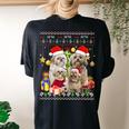 Shih Tzu Ugly Christmas Sweater Santa Hat Women's Oversized Comfort T-shirt Back Print Black