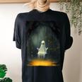 Vintage Floral Ghost On The Swing In Forest Halloween Gothic Women's Oversized Comfort T-shirt Back Print Black