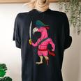 Vintage Pirate Pink Flamingo With Sword Halloween Costume Women's Oversized Comfort T-Shirt Back Print Black