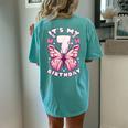 7Th Birthday Girl 7 Years Butterflies And Number 7 Women's Oversized Comfort T-shirt Back Print Chalky Mint
