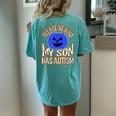 Blue Pumpkin Bucket Halloween Be Kind My Son Has Autism Women's Oversized Comfort T-Shirt Back Print Chalky Mint