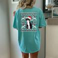 Cat Lovers Cute Cat Santa Hat Ugly Christmas Sweater Women's Oversized Comfort T-shirt Back Print Chalky Mint