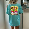 Floral Hippie Sunflower Motif For Women Peace Sign Gnomes Women's Oversized Comfort T-Shirt Back Print Chalky Mint