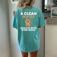 A Clean Beaver Always Gets More Wood Joke Sarcastic Women's Oversized Comfort T-shirt Back Print Chalky Mint