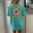 Happy Hippie Groovy Retro Tie Dye Daisy Peace Symbol Women's Oversized Comfort T-Shirt Back Print Chalky Mint