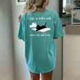 Life Is Better With Coffee Cats And Books Cat Lover Women's Oversized Comfort T-shirt Back Print Chalky Mint