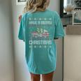 Merry Xmas Ugly Christmas Sweater Fireman Firefighter Women's Oversized Comfort T-shirt Back Print Chalky Mint