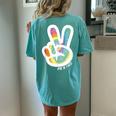 Retro Tie Dye Peace Sign Be Kind Peace Love Kindness Women's Oversized Comfort T-Shirt Back Print Chalky Mint