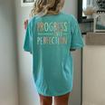 Back To School Progress Over Perfection Retro Teacher Women's Oversized Comfort T-shirt Back Print Chalky Mint