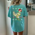 Ugly Christmas Chicken Sweater Santa Hat Lights Women's Oversized Comfort T-shirt Back Print Chalky Mint