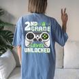 2Nd Grade Level Unlocked Video Game Back To School Boys Women's Oversized Comfort T-shirt Back Print Blue Jean