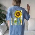 Beagle Mom Sunflower American Flag Dog Lover Women's Oversized Comfort T-Shirt Back Print Blue Jean