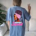 Black Queen Support Squad Breast Cancer Awareness Women's Oversized Comfort T-shirt Back Print Blue Jean