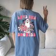 Boobees Breast Cancer Boho Groovy Ghost Save The Boo Bees Women's Oversized Comfort T-shirt Back Print Blue Jean