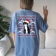 Cat Lovers Cute Cat Santa Hat Ugly Christmas Sweater Women's Oversized Comfort T-shirt Back Print Blue Jean