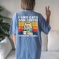 I Like Cats And Coffee And Maybe 3 People Love Cats Women's Oversized Comfort T-shirt Back Print Blue Jean