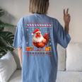 Christmas Chicken Santa Hat Ugly Christmas Sweater Women's Oversized Comfort T-shirt Back Print Blue Jean