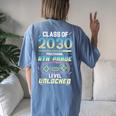 Class Of 2030 Gaming 6Th Grade Level Unlocked Back To School Women's Oversized Comfort T-shirt Back Print Blue Jean
