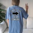 Couples Halloween Costume Im With The Sexy Cowgirl Women's Oversized Comfort T-Shirt Back Print Blue Jean
