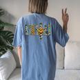 Cowhide Sunflowers Turquoise Faith Cross Jesus Cowgirl Rodeo Women's Oversized Comfort T-Shirt Back Print Blue Jean