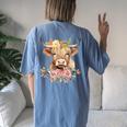 Cute Baby Highland Cow With Flowers Calf Animal Christmas Women's Oversized Comfort T-shirt Back Print Blue Jean