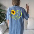 Cute Cat Mom Sunflower Heart Love Cat Lover Women's Oversized Comfort T-Shirt Back Print Blue Jean