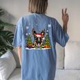 Dog Lovers German Shepherd Santa Hat Ugly Christmas Sweater Women's Oversized Comfort T-shirt Back Print Blue Jean