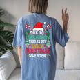 Due To Inflation Ugly Christmas Sweaters Women's Oversized Comfort T-shirt Back Print Blue Jean