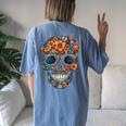Floral Mexican Skull Day Of The Dead Dia De Muertos Women's Oversized Comfort T-shirt Back Print Blue Jean
