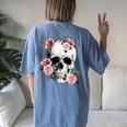 Floral Sugar Skull Rose Flowers Mycologist Gothic Goth Women's Oversized Comfort T-shirt Back Print Blue Jean