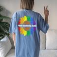 Free Grandma Hugs Lgbt Daisy Rainbow Flower Hippie Gay Pride Women's Oversized Comfort T-Shirt Back Print Blue Jean