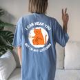 Funny Cat I Can Hear You But Im Listening Cat And Coffee Women's Oversized Graphic Back Print Comfort T-shirt Blue Jean