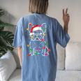 French Bulldog Dog Tree Christmas Lights Xmas Pajama Women's Oversized Comfort T-shirt Back Print Blue Jean