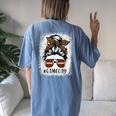 Game Day Leopard Messy Bun Mom Football Lover Bleached Women's Oversized Comfort T-shirt Back Print Blue Jean