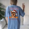 German Shepherd Dog Santa Hat Ugly Christmas Sweater Women's Oversized Comfort T-shirt Back Print Blue Jean