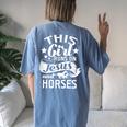 This Girl Runs On Jesus Horses Cowgirl Horse Riding T Women's Oversized Comfort T-Shirt Back Print Blue Jean