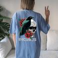 Halloween Graphic Incubus-Crow Left Skull Morning And Flower Women's Oversized Comfort T-shirt Back Print Blue Jean