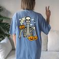 Halloween Skeleton Pumpkin Fall Coffee Fun Costume Women's Oversized Comfort T-shirt Back Print Blue Jean