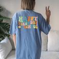 Happy First Day Of School Groovy Back To School Teacher Women's Oversized Comfort T-shirt Back Print Blue Jean