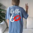 Hello 60 Red Lip Kisses Birthday For Mom Grandma Women's Oversized Comfort T-Shirt Back Print Blue Jean