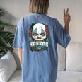 Horror Addict Scary Clown Mask Halloween Party Scary Clown Women's Oversized Comfort T-shirt Back Print Blue Jean