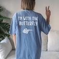 I'm With The Butterfly Matching Couple Costume Halloween Women's Oversized Comfort T-shirt Back Print Blue Jean