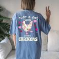 Just A Girl Who Loves Chickens Chicken Farm Gag Outfit Women's Oversized Comfort T-shirt Back Print Blue Jean