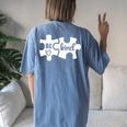 Be Kind Puzzle Pieces Kindness Autism Awareness Month Women's Oversized Comfort T-Shirt Back Print Blue Jean