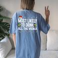 Most Likely To Drink All The Vodka Ugly Xmas Sweater Women's Oversized Comfort T-shirt Back Print Blue Jean